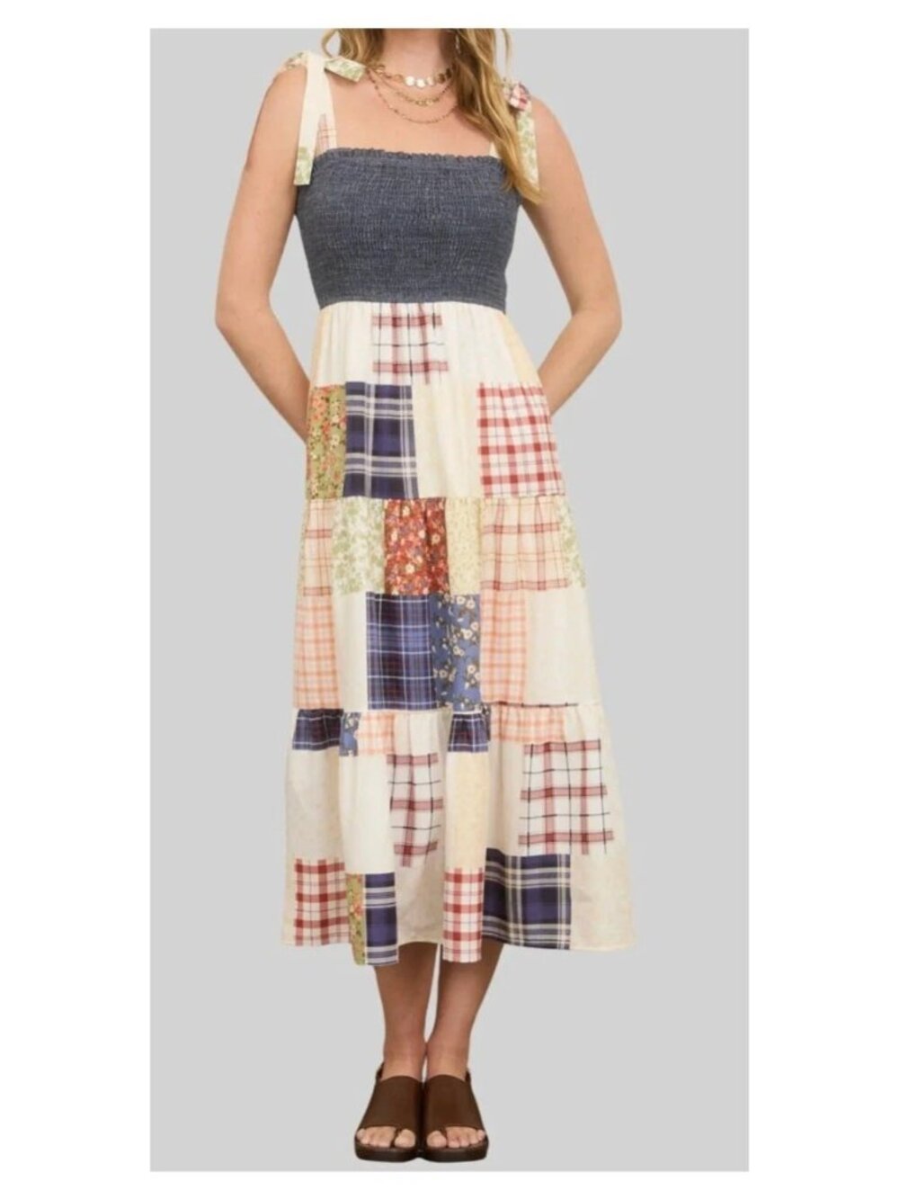 NWT Blu Pepper Patchwork Midi Dress Western Boho M